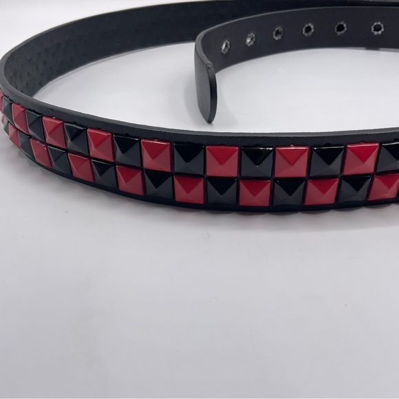 Punk Studded Belt 2 Row Pyramid Emo Stud PU Rock Goth Scene Rivet Black Red Pink - Picture 4 of 11